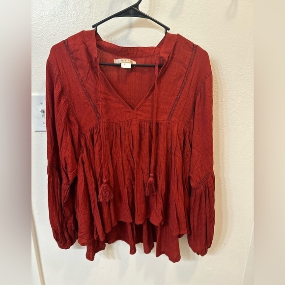Lottie & Holly Peasant Top. Deep Red. Long Sleeve. Women's Size Large. NWOT. - Picture 1 of 4